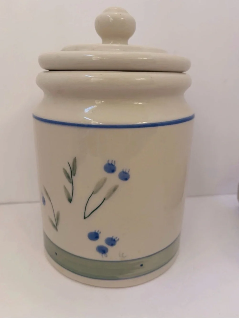 Cream Ceramic Canister with Blue Floral Motif
